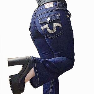 TRUE RELIGION SILVER SEQUIN CONTRAST STITCH ICON FLARE JEANS